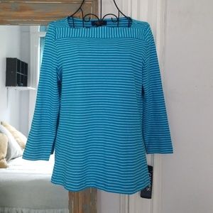Chaps NWT Blue and White Striped Boat Neck